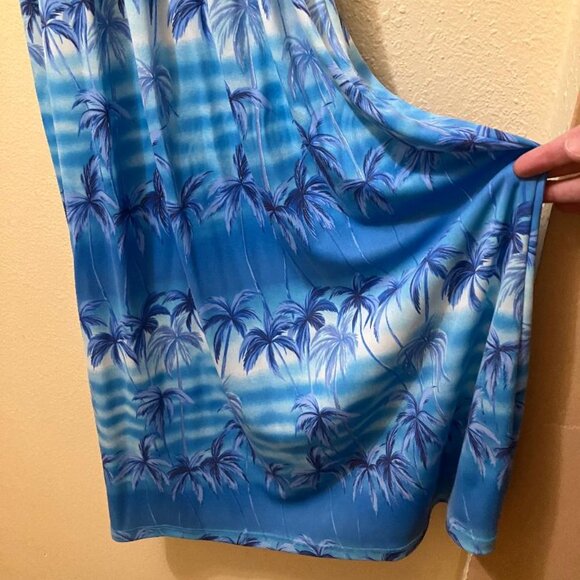 Vintage Y2K Baba Hawaii Blue Palm Tree Beach Smocked Tank Maxi Dress Size Large - Picture 3 of 5